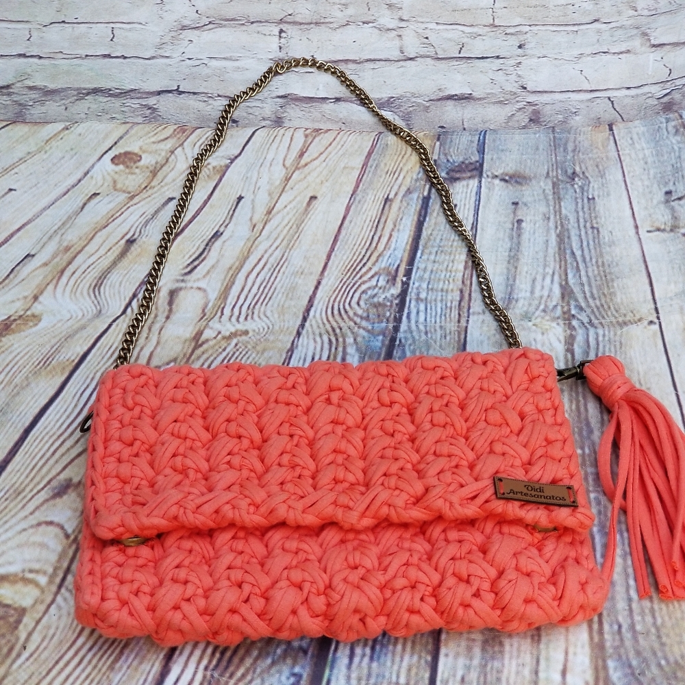 HANDMADE Odi artesanos BOHO crochet purses‎ Orange Chain Strap Shoulder